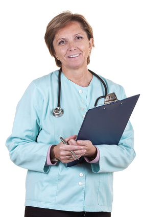 female doctor holding clipboard
