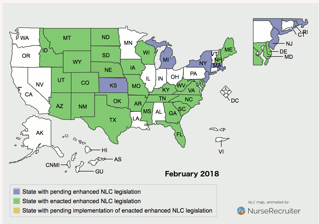 Enhanced Nurse Licensure Compact states: current status and planned changes.