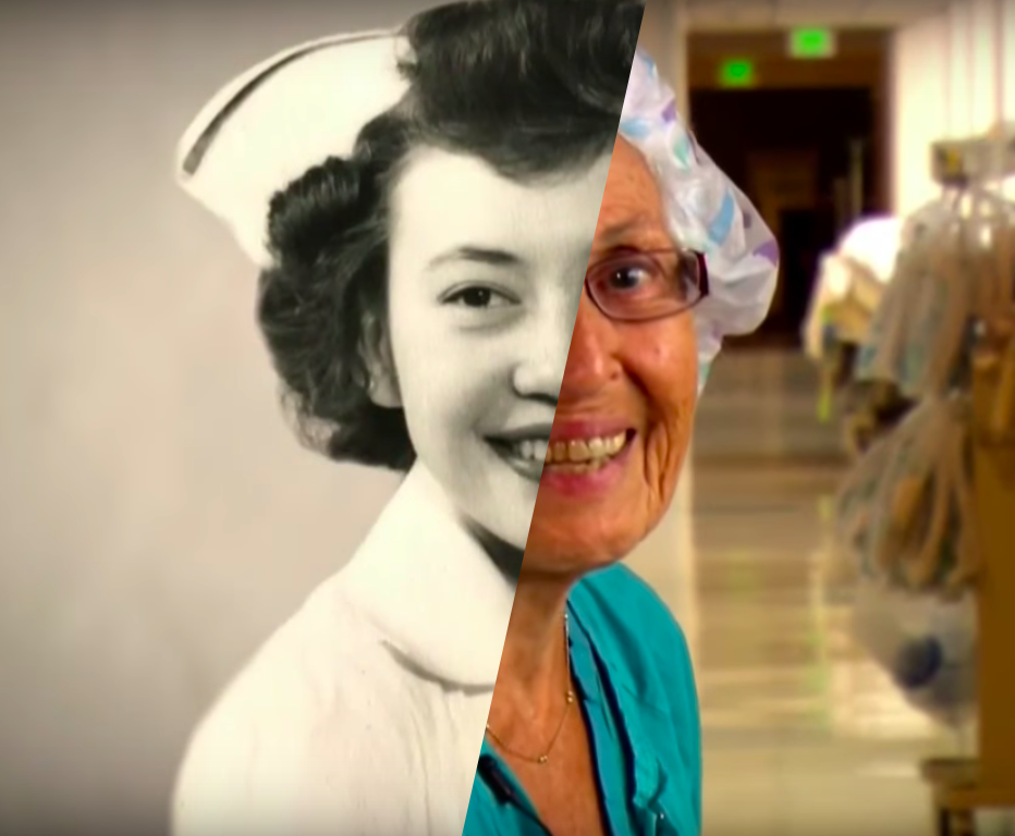 Composite of nurse Florence Rigney early in her career and at 92