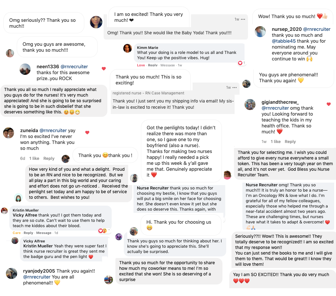 Thank you notes and comments from recipients of our Nurses Week 2021 Giveaway