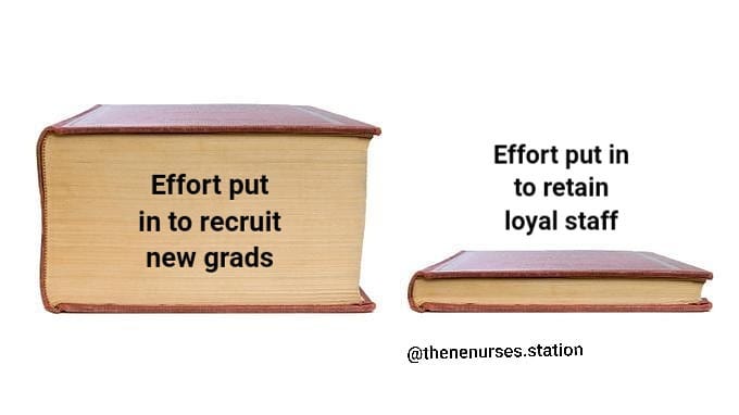 Effort put in to recruit new grad vs effort put in to retain loyal staff