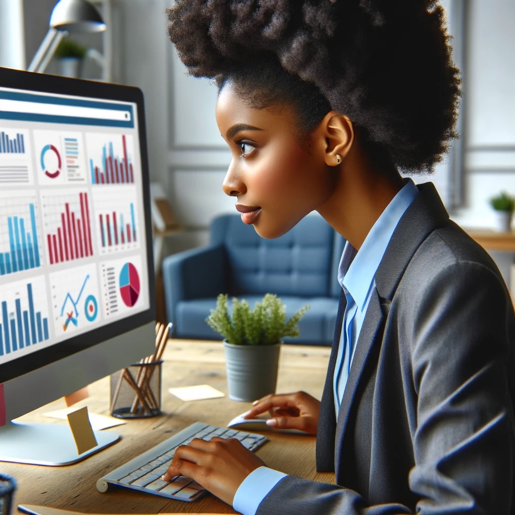 Recruiter studying job post statistics on her screen